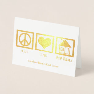 Peace Love Real Estate Company Holiday Custom Gold Folie Kaarten