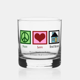 Peace Love Real Estate Cute Custom Realtor Whisky Glas