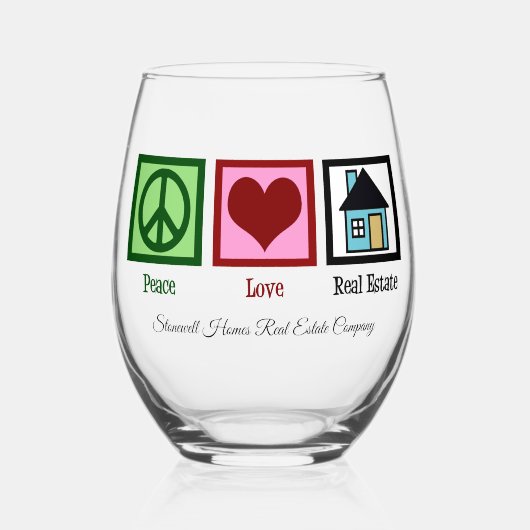 Peace Love Real Estate Cute Custom Realtor Wijnglas Zonder Voet (Voorkant)