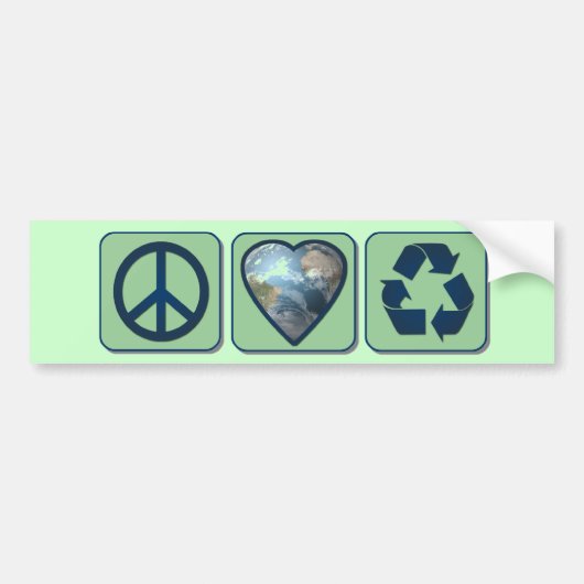 Peace Love Recyclen Bumpersticker (Voorkant)