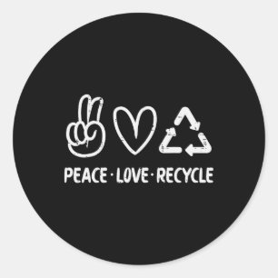Peace Love Recyclen Earth Day Recycling Hippie Man Ronde Sticker