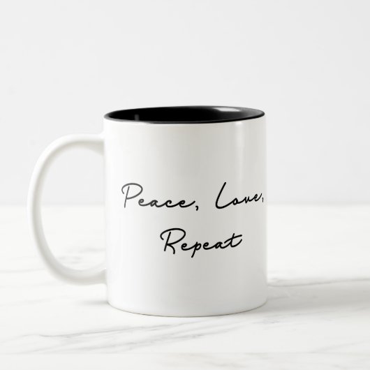 Peace, Love, Repeat Quote Tweekleurige Koffiemok (Links)