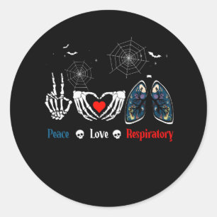 Peace Love Respiratory Therapist Skeleton Funny Ha Ronde Sticker