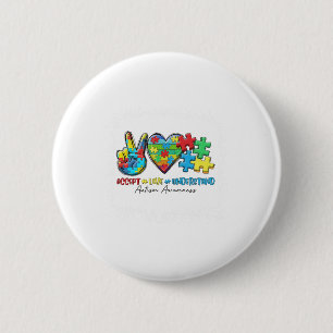 Peace Love Ribbon Autisme Bewustzijn Accepteer Lie Ronde Button 5,7 Cm