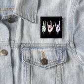 Peace Love Rock Sign Language Black Button (In situ)