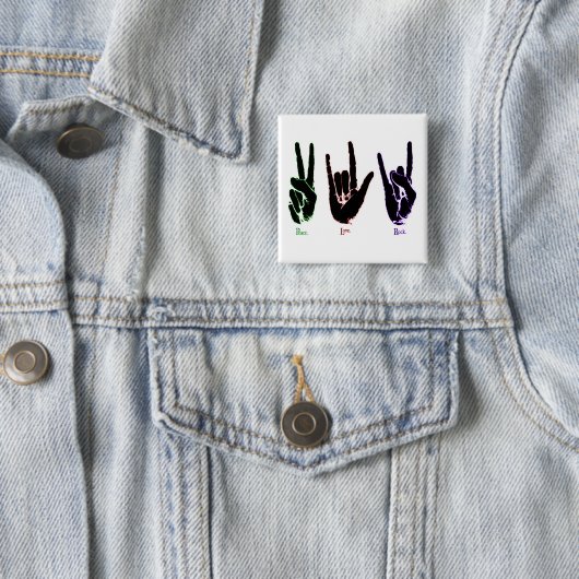 Peace Love Rock Sign Language Square Button (In situ)