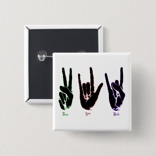 Peace Love Rock Sign Language Square Button (Voorkant /achterkant)