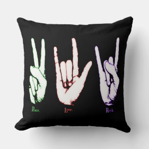 Peace Love Rock Symboles de main lancer oreiller