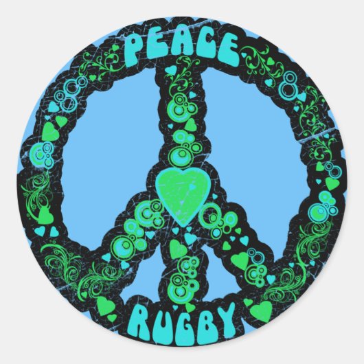 Peace love Rugby Ronde Sticker (Voorkant)