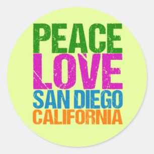 Peace Love San Diego California Ronde Sticker