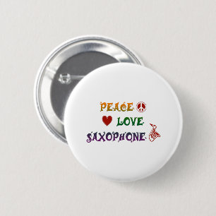 Peace Love Saxophone regenbow Ronde Button 5,7 Cm