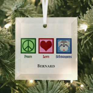 Peace Love Schnauzers Cute Persoonlijke Kerstmis Glas Ornament