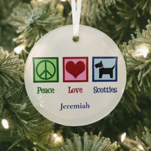Peace Love Scotties Cute Custom Scottish Terrier Glas Ornament