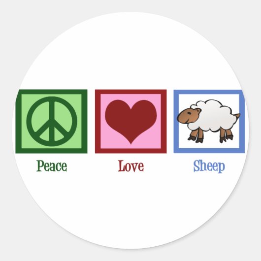 Peace Love Sheep Ronde Sticker (Voorkant)