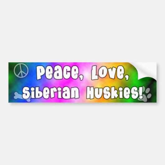 Peace Love Siberian Huskies Bumpersticker (Voorkant)
