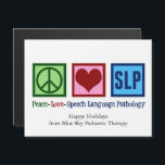 Peace Love SLP Voix Langue Pathologie Magnet<br><div class="desc">Peace Love Speech Language Pathologie carte magnétique de Noël. Magnets SLP mignons pour un orthophoniste qui a obtenu un diplôme de pathologiste de la langue de la parole et travaille avec la communication.</div>