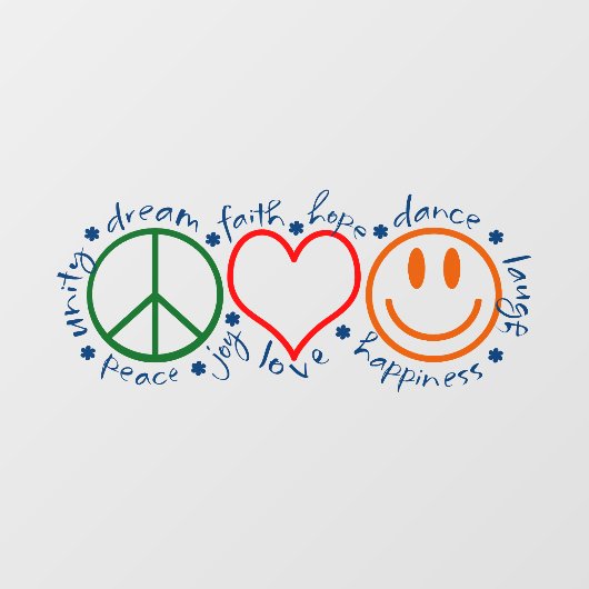 Peace Love Smile Raamsticker (Vel)