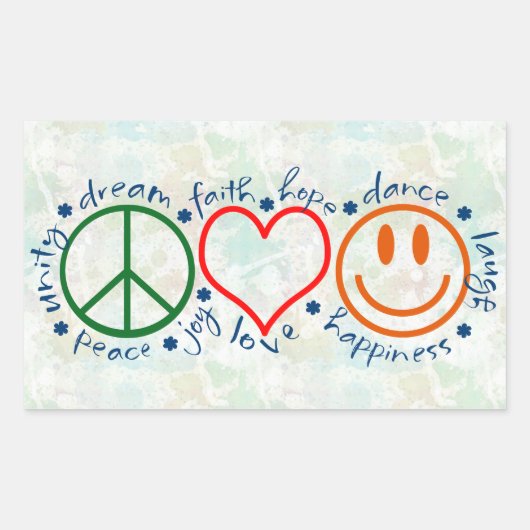 Peace Love Smile Rechthoekige Sticker (Voorkant)