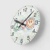 Peace Love Smile Ronde Klok (Hoek)