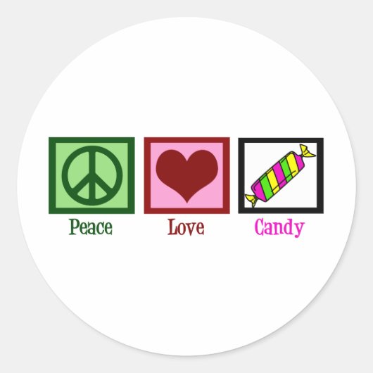 Peace Love Snoep Ronde Sticker (Voorkant)