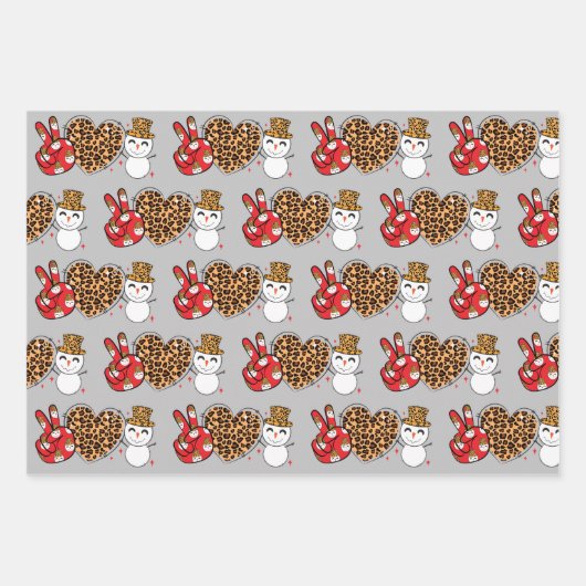Peace Love Snowman Wrapping Paper Flat SET 3 (Voorkant)