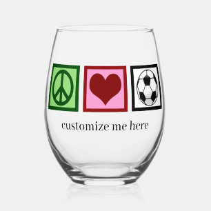 Peace Love Soccer Custom Futbol Player Wijnglas Zonder Voet
