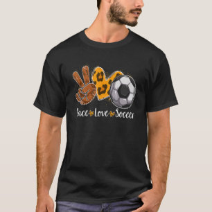 Peace Love Soccer Leopard Print Cheetah Pattern T-shirt