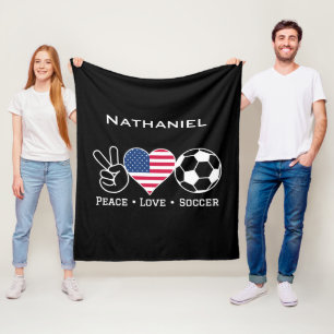 Peace Love Soccer USA Blanket met naam Fleece Deken