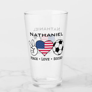 Peace Love Soccer USA Verre avec nom