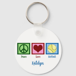 Peace Love Softbal Speler gepersonaliseerd Sleutelhanger