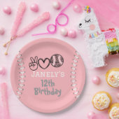 Peace Love Softbal Verjaardag Papieren Bordje (Feest)