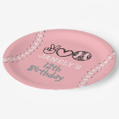 Peace Love Softbal Verjaardag Papieren Bordje (Gekanteld)