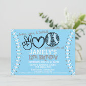 Peace Love Softbal verjaardagsuitnodiging Kaart (Staand voorkant)