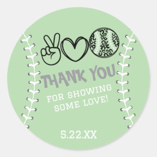 Peace Love Softbal verjaardagsuitnodiging Ronde Sticker