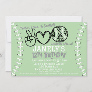Peace Love Softball Anniversaire Invitation