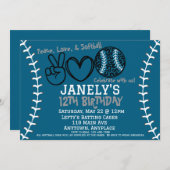 Peace Love Softball Anniversaire Invitation (Devant / Derrière)