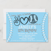Peace Love Softball Anniversaire Invitation (Devant)