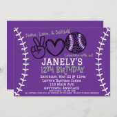 Peace Love Softball Anniversaire Invitation (Devant / Derrière)