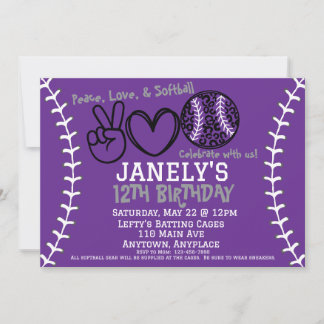 Peace Love Softball Anniversaire Invitation