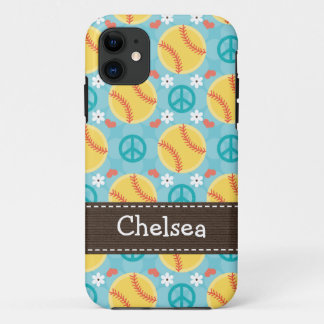 Peace Love Softball iPhone 11 Hoesje