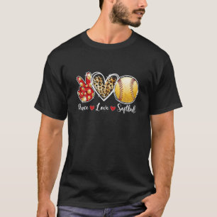 Peace Love Softball Lover Leopard Heart Game Day C T-shirt