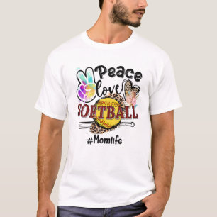 Peace Love Softball Ma Life Ma Grandma Leopard T-shirt
