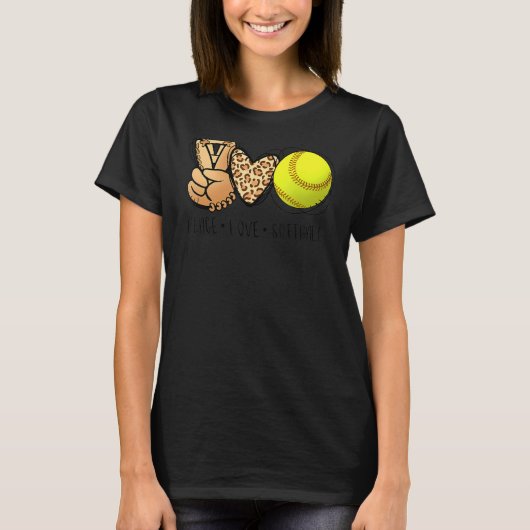 Peace Love Softball Moms Leopard Print Moeder Da T-shirt (Voorkant)