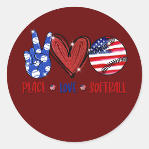 Peace Love Softball Softball USA Vlag Amerikaans Ronde Sticker