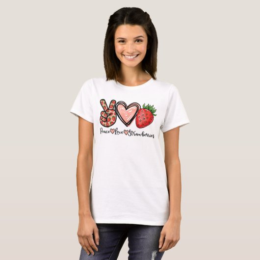 Peace Love Strawberry Farmer Strawberries Lover T-shirt (Voorkant volledig)