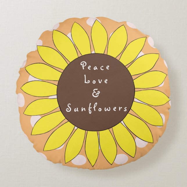 Peace Love & Sunflowers Round Polka point Coussin (Devant)