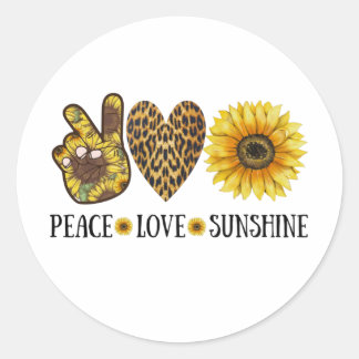 Peace Love Sunshine, Sunflower, Flower Ronde Sticker