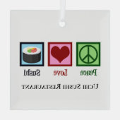 Peace Love Sushi Restaurant Custom Kerstmis Glas Ornament (Achterkant)
