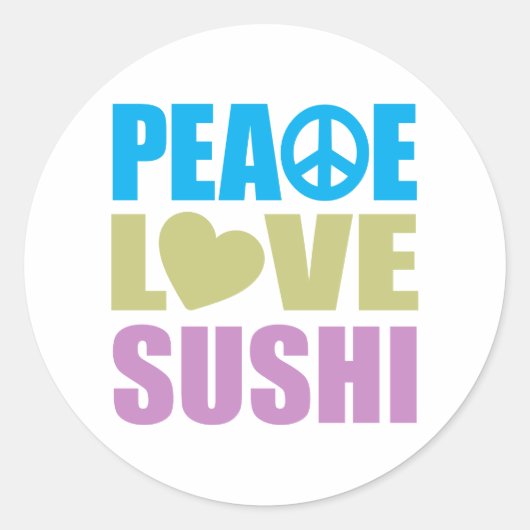 Peace Love Sushi Ronde Sticker (Voorkant)
