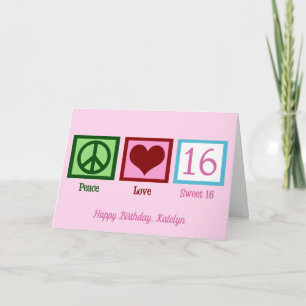 Peace Love Sweet 16 Cute Custom 16th Birthday Kaart